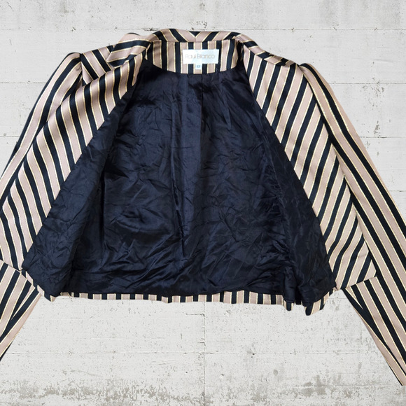 80s Vintage Gold Black Striped Silk Blend Cropped USA Made Power Blazer Size 12 - Picture 5 of 8